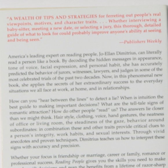 Reading People Hardcover by Jo-Ellan Dimitrius PHD & Mark Mazzarella Self-Help - Picture 4 of 5